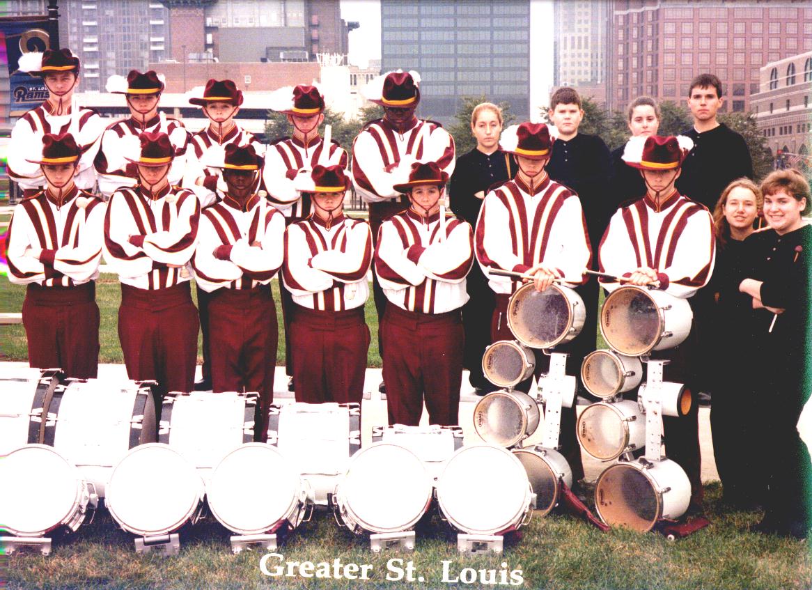 The Belleville West Marching Maroons Drumline at the Greater St. Louis Marching Band Festival on October 28th, 2000.